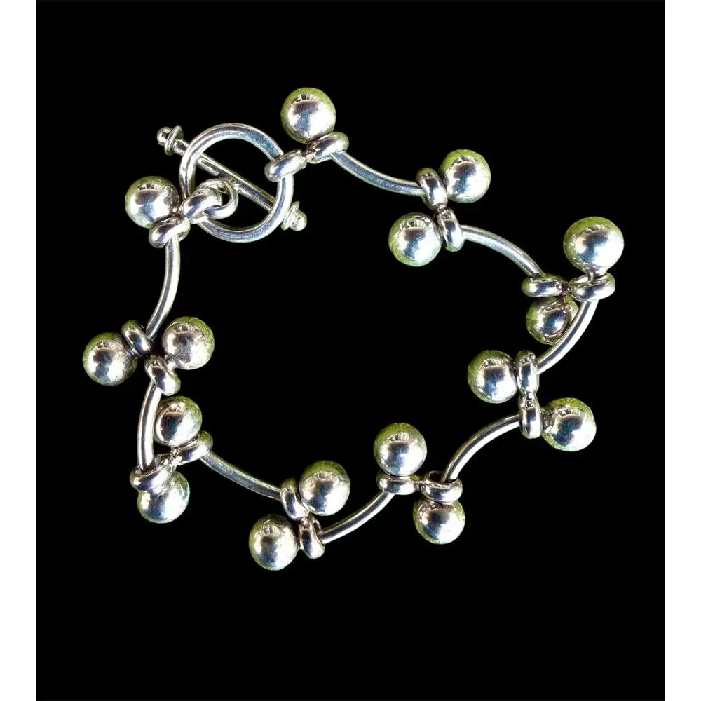 Vintage Peru 950 Sterling Silver Sphere Berry Chain Link Bracelet 8